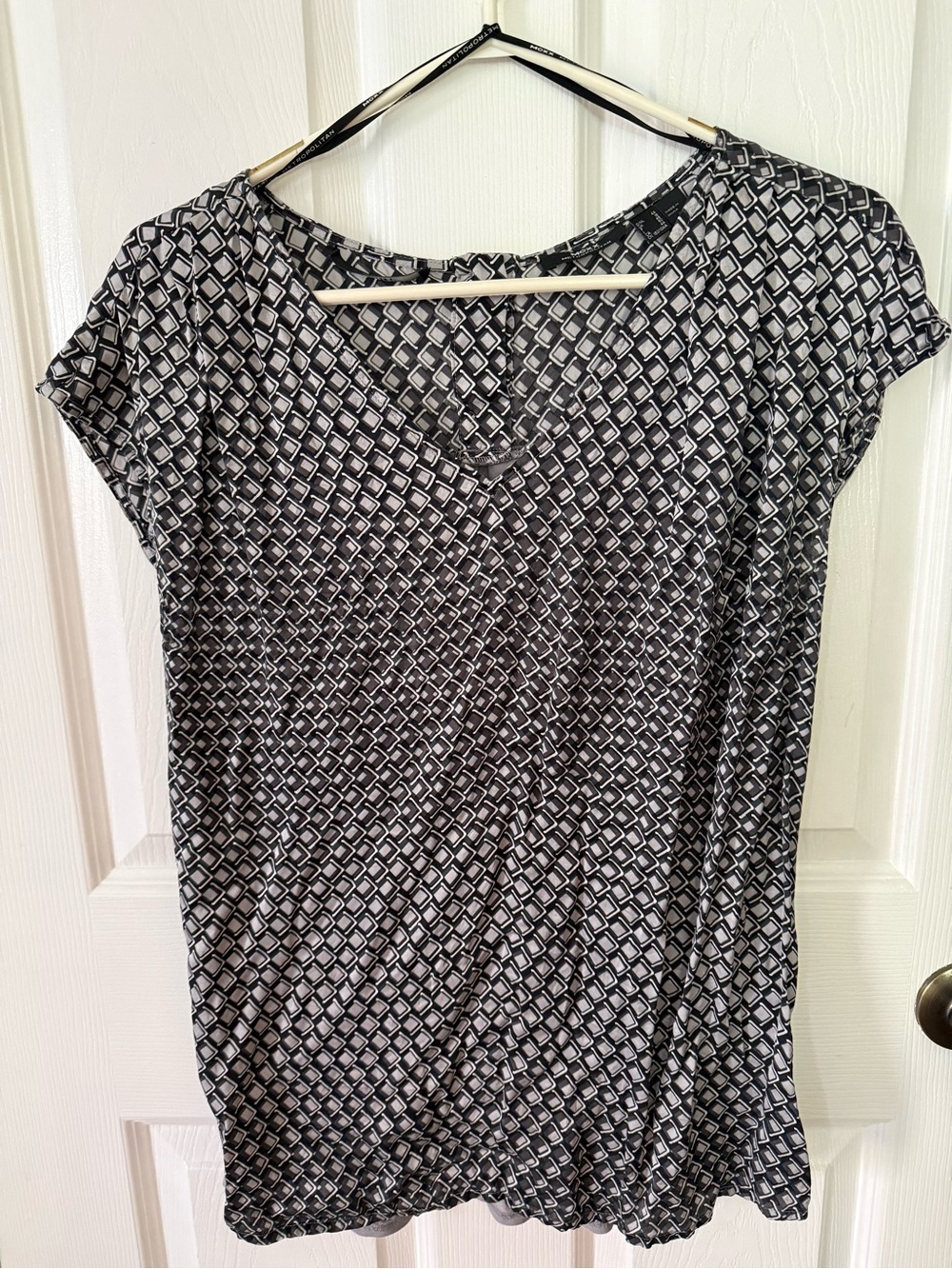 Mexx Black & White Geometric Silk and Jersey Print Top